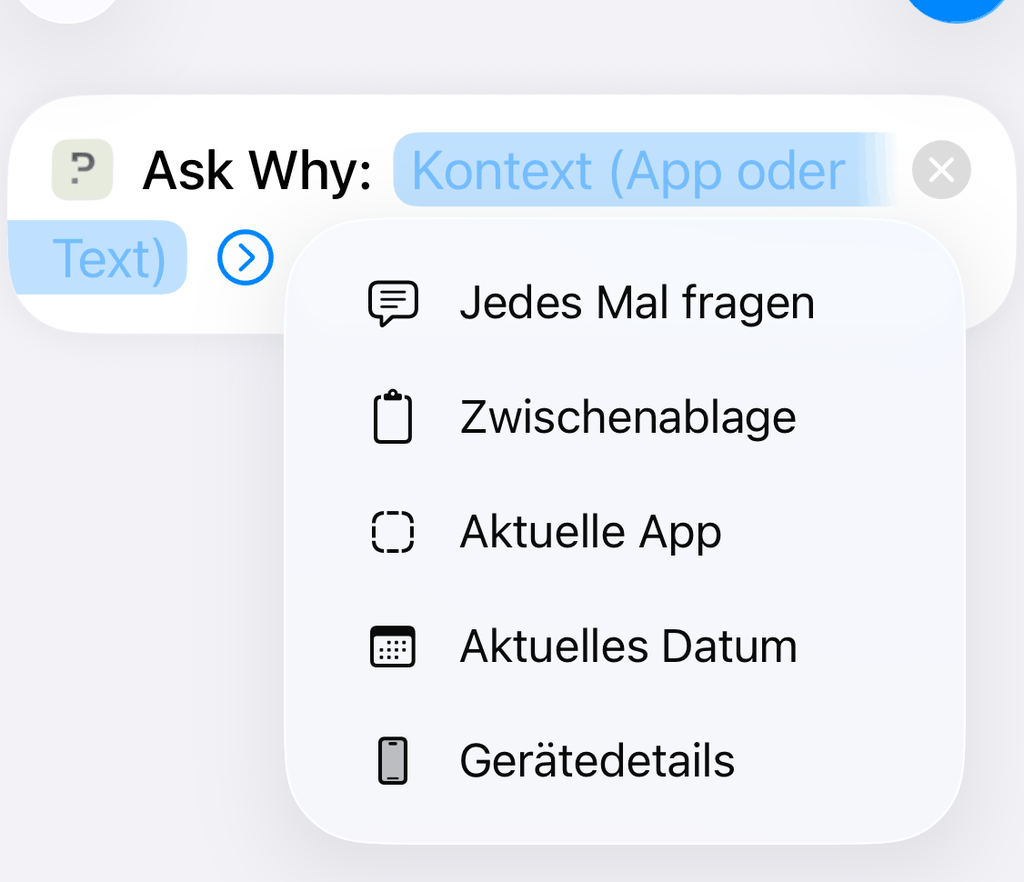 Menü des Parameters Kontext mit „Aktuelle App“