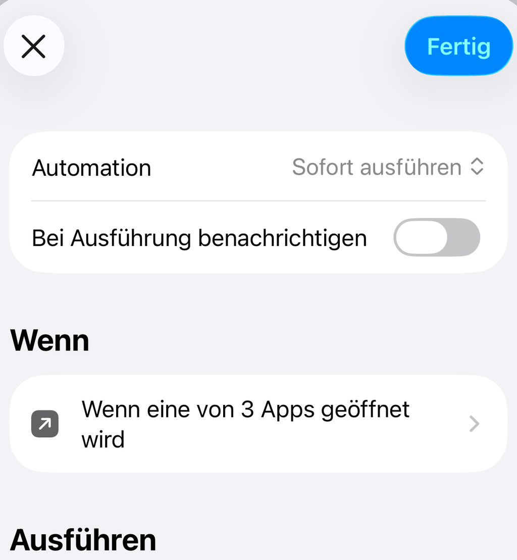 Zusammenfassung der Automation: Sofort ausführen, Benachrichtigung aus, Aktion Ask Why