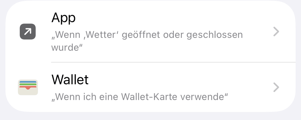 Auslöserliste in Kurzbefehle mit dem Auslöser App