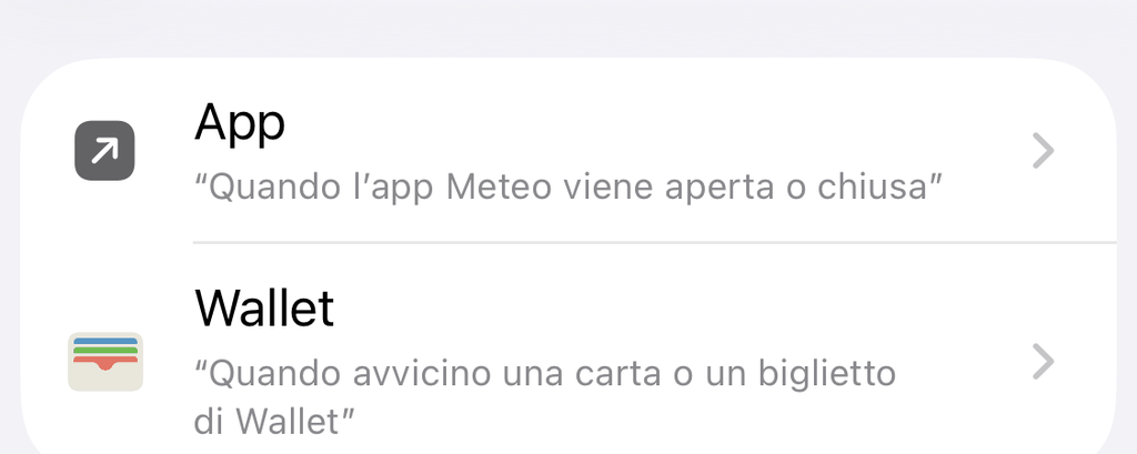 Elenco dei trigger di Comandi rapidi con il trigger App