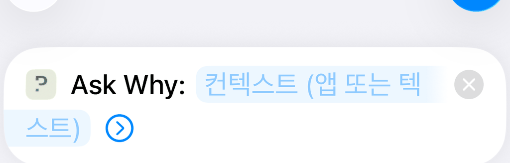 「Ask Why: 컨텍스트(앱 또는 텍스트)」 액션