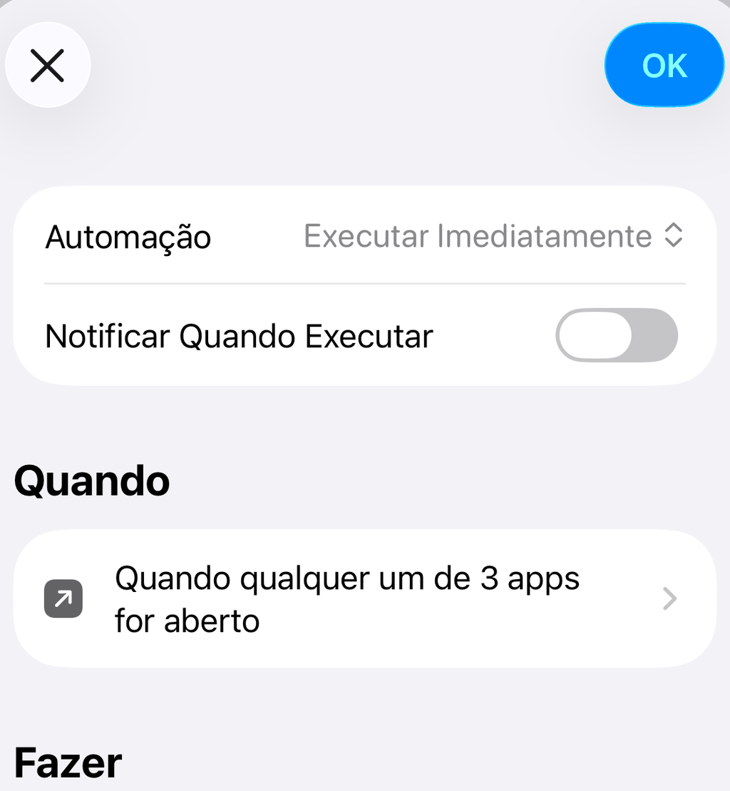 Resumo da automação: Executar Imediatamente, notificação desativada, ação Ask Why