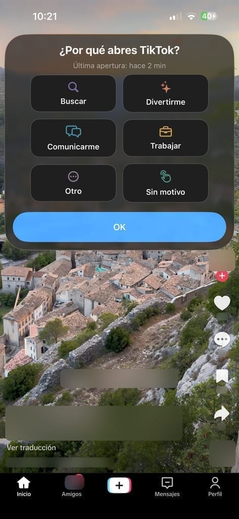 La pregunta «¿por qué ahora?» al abrir una app en el iPhone, en pourquoi.app