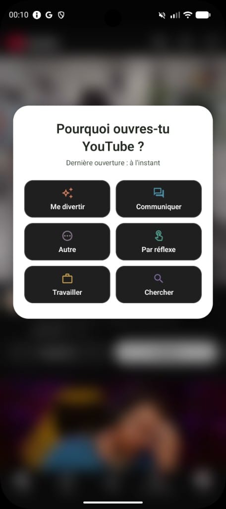 La question « pourquoi maintenant ? » affichée à l'ouverture d'une app sur Android, dans pourquoi.app