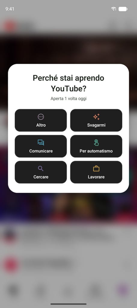 La domanda «perché adesso?» all'apertura di un'app su Android, in pourquoi.app