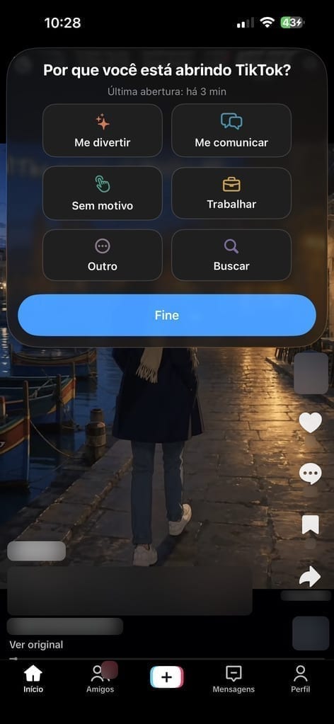 A pergunta «por que agora?» ao abrir um app no iPhone, no pourquoi.app